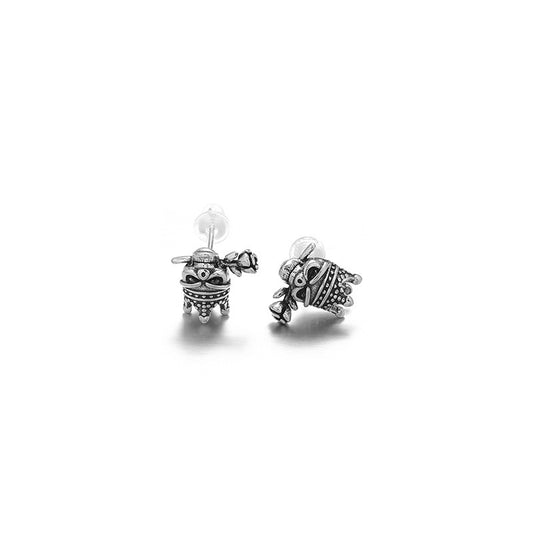 Platinum-Plated Gothic Devil Rose Stud Earrings