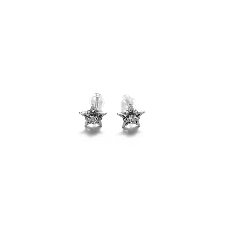 Platinum-Plated Gothic Pentagram Stud Earrings