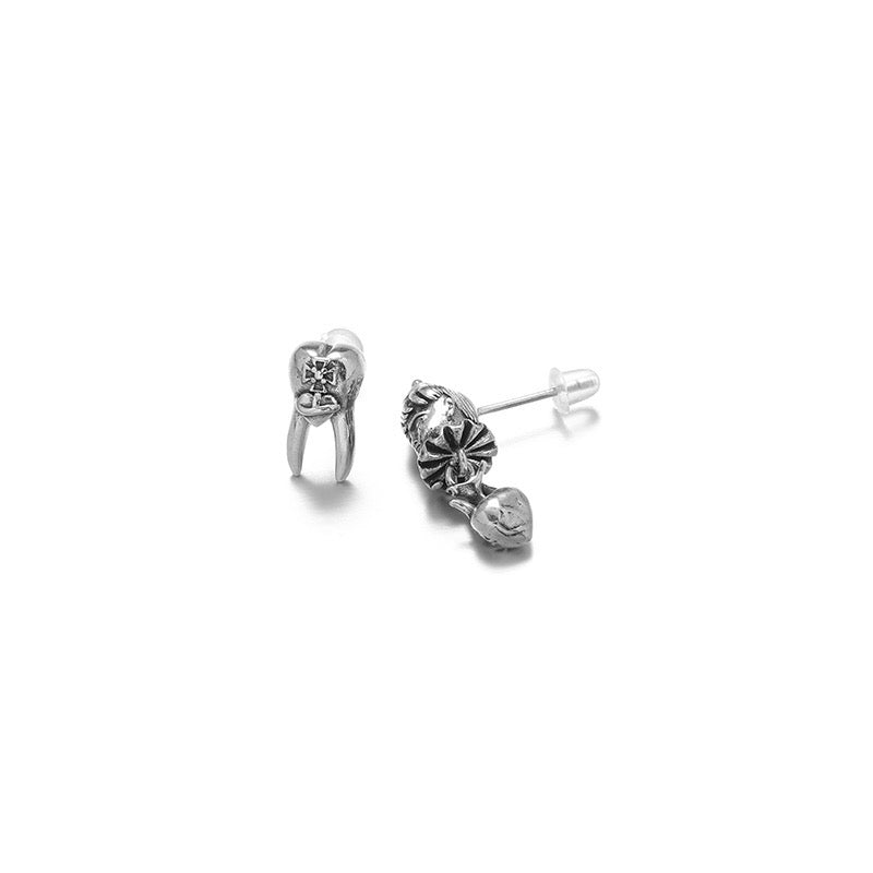 Platinum-Plated Gothic Tooth Stud Earrings