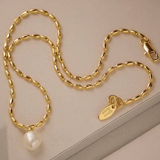 Gold-Plated Vintage Pearl Necklace