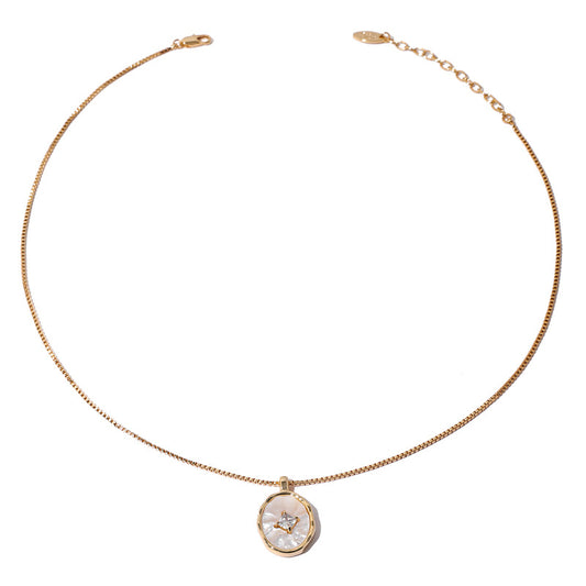 Gold-Plated Exquisite Necklace with Natural Shell and Zircon Pendant