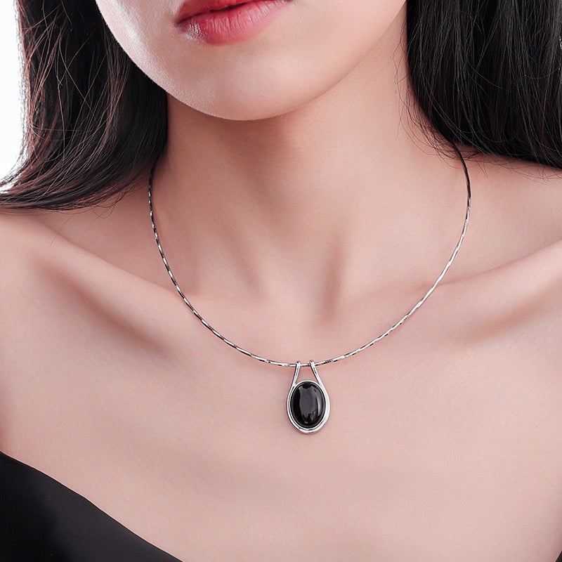 Platinum-Plated Bohemian Style Onyx/Natural Stone Pendant Necklace